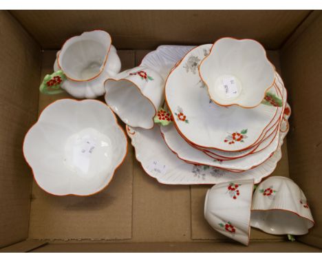 Part Shelley tea service with four cups, six saucers, six side plates, sandwich plates, sugar bowl and a milk jug (19)Conditi