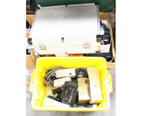 Four boxes and case of 20th Century camera equipment