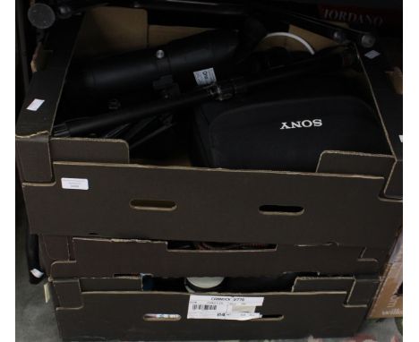A collection of cameras and photographic equipment, video, Drupal and analogue, wa projector, binoculars etc 