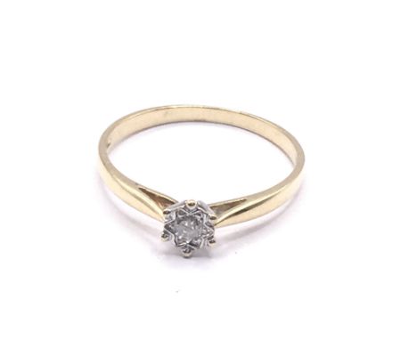 18ct gold diamond solitaire ring. Approx 2.5g. Ring size T. Postage category A.