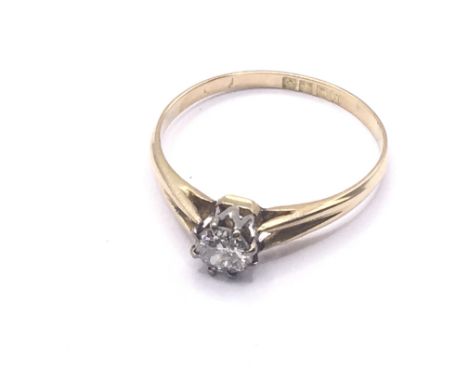 18ct gold diamond solitaire ring. Approx 1.8g. Ring size N/O. Postage category A.