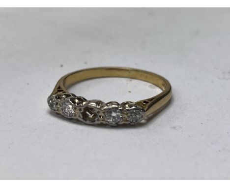 An 18ct gold diamond set ring with one stone missing. Approx 3.1 grams , size Q.