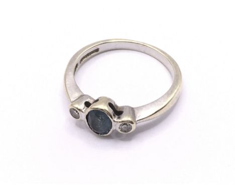 9ct white gold diamond &amp; sapphire ring. Approx 2.2g. Ring size J. Postage category A.