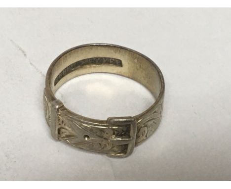 A Vintage silver buckle ring marked sterling silver ring size P.