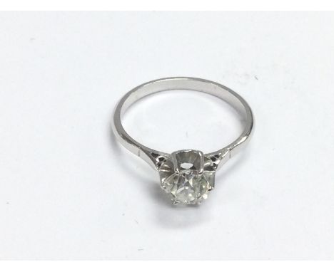 An unmarked white gold solitaire diamond ring, approx 3.3g and approx size O. Shipping category A.