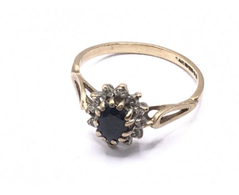 9ct gold diamond &amp; sapphire cluster ring. Approx 1.5g. Ring size K/L. Postage category A.