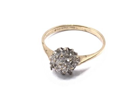 9ct gold diamond cluster ring. A/F. Approx 1.4g. Ring size J. Postage category A.