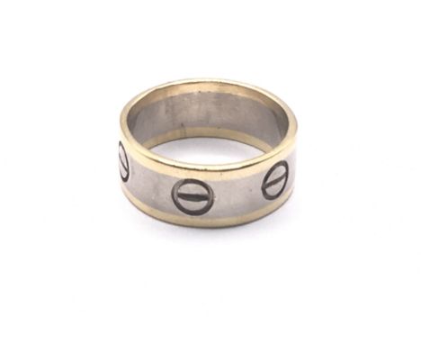 18ct gold 2 colour Cartier style ring. Approx 9.5g. Ring size R. Postage category A.