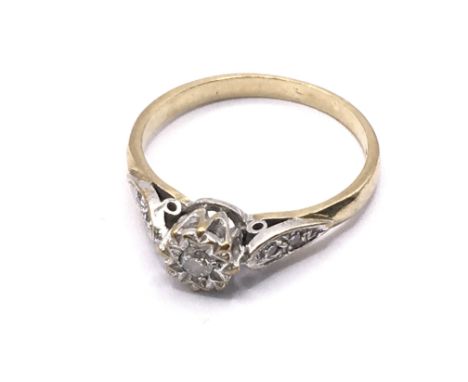 9ct gold diamond solitaire ring. Approx 1.8g. Ring size L. Postage category A.