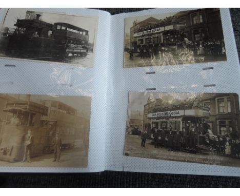 A postcard album containing some Rochdale street scenes and seven Rochdale trams