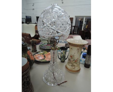 An early 20th century cut glass table lamp of mushroom design