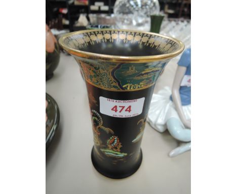A Carltonware vase of gilt heightened chinoiserie design on black ground