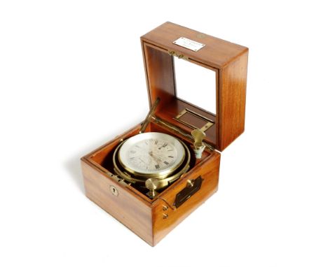A late 19th century mahogany cased two day marine chronometer by A. Johannsen & Co., the circular single fusee movement with 