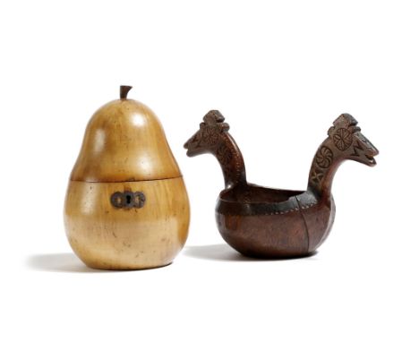 A Norwegian wood kasa, with chip carved decoration and with horse's head handles, the base dated '1808' and with a monogram, 