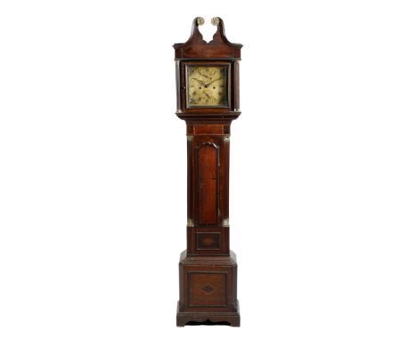 A small George III oak longcase clock, the brass eight day movement with four turned pillars, with anchor escapement and stri