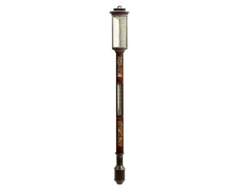 λ A Victorian rosewood stick barometer by McLachlan &amp; Son, with ivory dials and adjustable vernier scale (knob missing), 