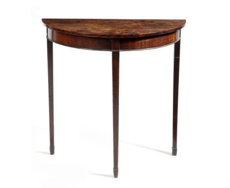 A George III Scottish mahogany demi-lune console table, on square tapering legs and spade feet, 81.3cm high, 82cm wide, 41cm 