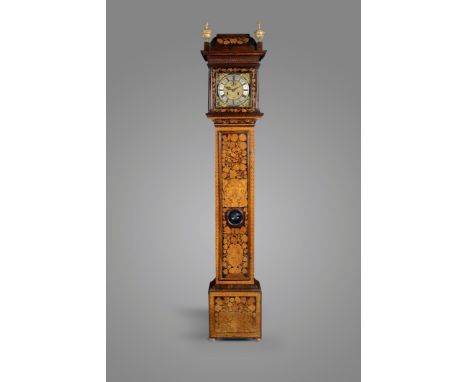 A walnut and marquetry longcase clock, the brass eight day movement by Henry Jones, with recoil anchor escapement, with five 