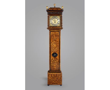 A William and Mary walnut and marquetry longcase clock by John Knibb of Oxford, the brass eight day movement of light constru