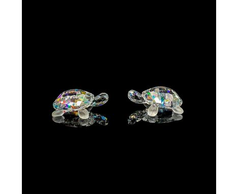 Brilliant clear crystal small turtles with satin feet. Swarovski etched backstamp. Includes original box 2.5"H x 3.25"dia. Ce