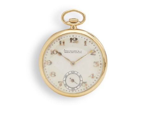 Patek Philippe: a gold pocket watch 18ct gold case, open face keyless wind, signed Patek Philippe movement, round dial with a