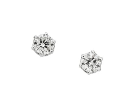 A pair of diamond single-stone earrings Each brilliant-cut diamond in a six-claw mount, screw-back post fittings(Length: 0.5c