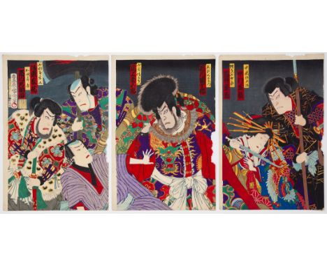 Artist: Kunichika Toyohara (1835-1900) Title: Kabuki Play, Koi no Minato Hakata no Hitofushi Publisher: Arai Kisaburo Date: 1
