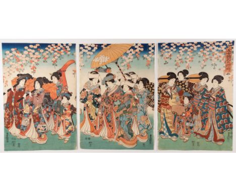Artist: Toyokuni III Utagawa (1786-1864)Title: Procession of BeautiesPublisher: Yamadaya ShojiroDate: 1847-1852Size: (L)36.1 