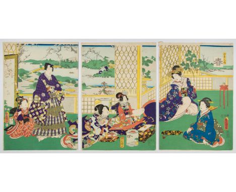 Artist: Toyokuni III Utagawa (1786-1865) Title: Four Seasons; Spring Publisher: Daikokuya Heikichi Date: 1853 Size: (L) 36.7 