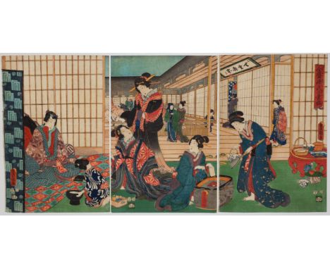 Artist: Toyokuni III Utagawa (1786-1864)Title: Winter MorningPublisher: Izumiya IchibeiDate: 1856Size: (L)35.9 x 24.5 (C)36 x