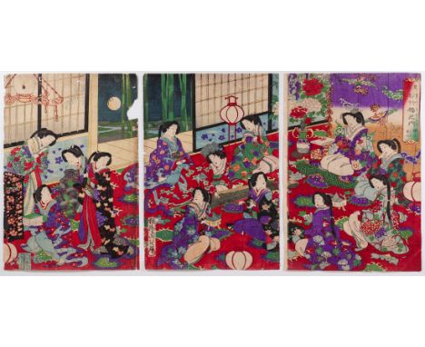 Artist: Chikanobu Yoshu (1838-1912) Title: Melody of the Strings Series title: Parody of "Pine tree, Bamboo, and Plum tree" P