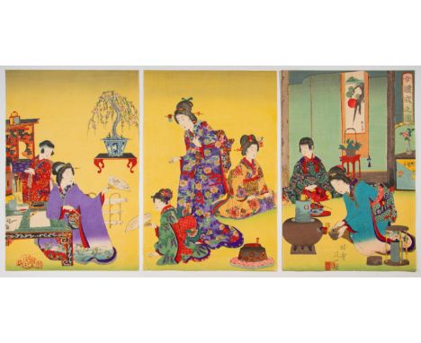 Artist: Nobukazu Yosai (1872-1944)Title: Illustration of the Lady EtiquettePublisher: Nagamatsu SakugoroDate: 1890Size: (L) 3