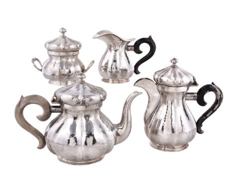 An Italian silver coloured four piece tea service by Bruno & Cesare Zaramella, Padua 1944-68 .800 standard, lobed baluster, t
