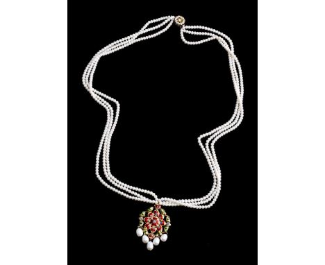 An Indian enamel and diamond pendant (Nam), the openwork stylised lotus panel kundan set with polki diamonds, the reverse pol