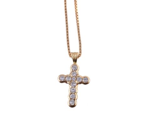 A diamond set cross pendant, the brilliant cut diamonds within polished collet settings, approximately 1.03 carats total, sta