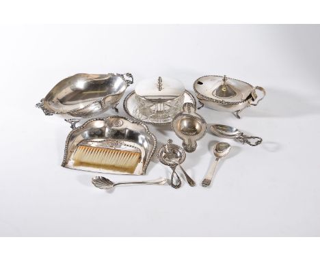 A collection of Italian silver coloured items, including: a crumb scoop and brush by Fabbrica Argenteria Clementi, Bologna 19