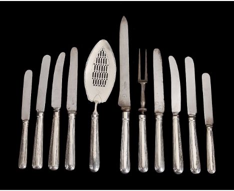 A matched George III silver fish slice, the blade by William Plummer, London 1789, the handle with maker's mark WB, other mar