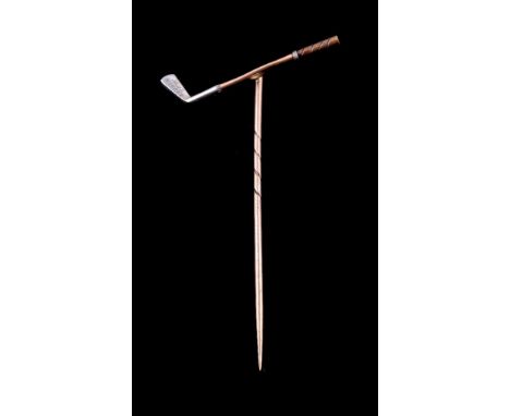 A 1930s golf club tie pin, the gold club engraved Blue Monkey, 6.2cm long
