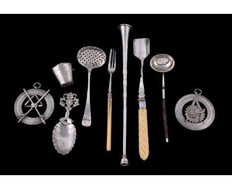 ϒA small collection of silver, comprising: a George III small toddy ladle by Edward Mayfield, London 1801, with a part-twiste