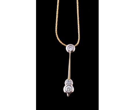 A diamond drop necklace, the shaped diamond set drop on a tapered bar with diamond set pediment, approximately 0.46 carats to