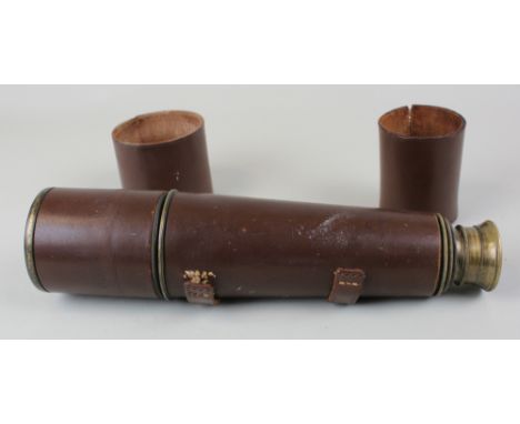Early 20th century British 5 drawer telescope by Broadhurst, Clarkson and Co Ltd in fitted leather sleeve, extends to 87cm
