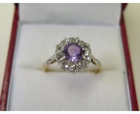 18ct Amethyst and Diamond Ladies Ring approx total 0.80 ct diamond weight size O weight 2.7 grams