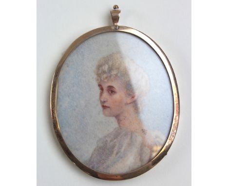 Late 19th century miniature portrait on ivory of a lady in hallmarked silver gilt frame.