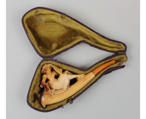 19th century Meerschum pipe with a lady reclining in fitted morrocco leather case