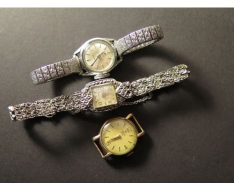 Mixed lot of 3 watches : Ladies Silver Marcasite cocktail watch, Tissot Seastar Ladies wristwatch, gold Ladies Tudor wrist wa