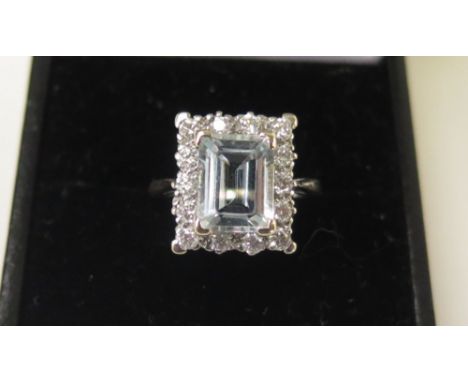 18ct White gold Aquamarine and Diamond Ladies Ring approx total 0.70 ct diamond weight size G weight 4.5 grams