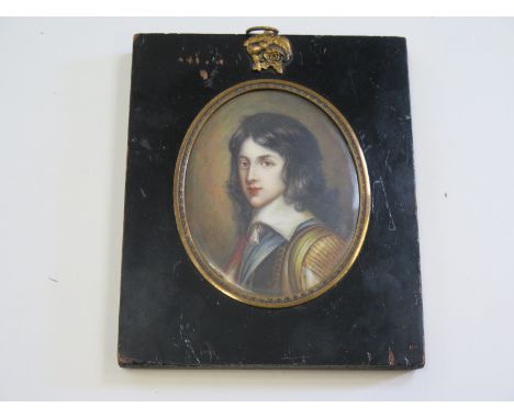 19th Century Miniature Portrait Oil painting of  young man in an earlier period dress