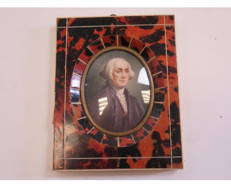 Georgian portrait miniature in oil of a Gentleman in a wig. Mounted in a period tortoiseshell and bone frame