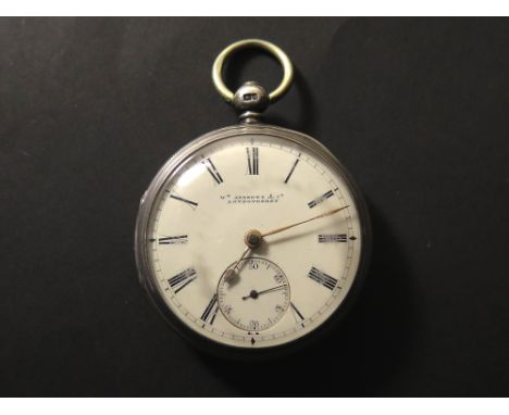 William Andrews of Londonderry, silver cased fusee pocket watch Hallmarked Chester 1881. The white enamel dial with black rom