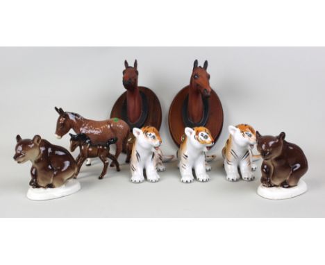 Nine various ceramic animals including Beswick and Lomonosov. Includes two rare beswick plaques